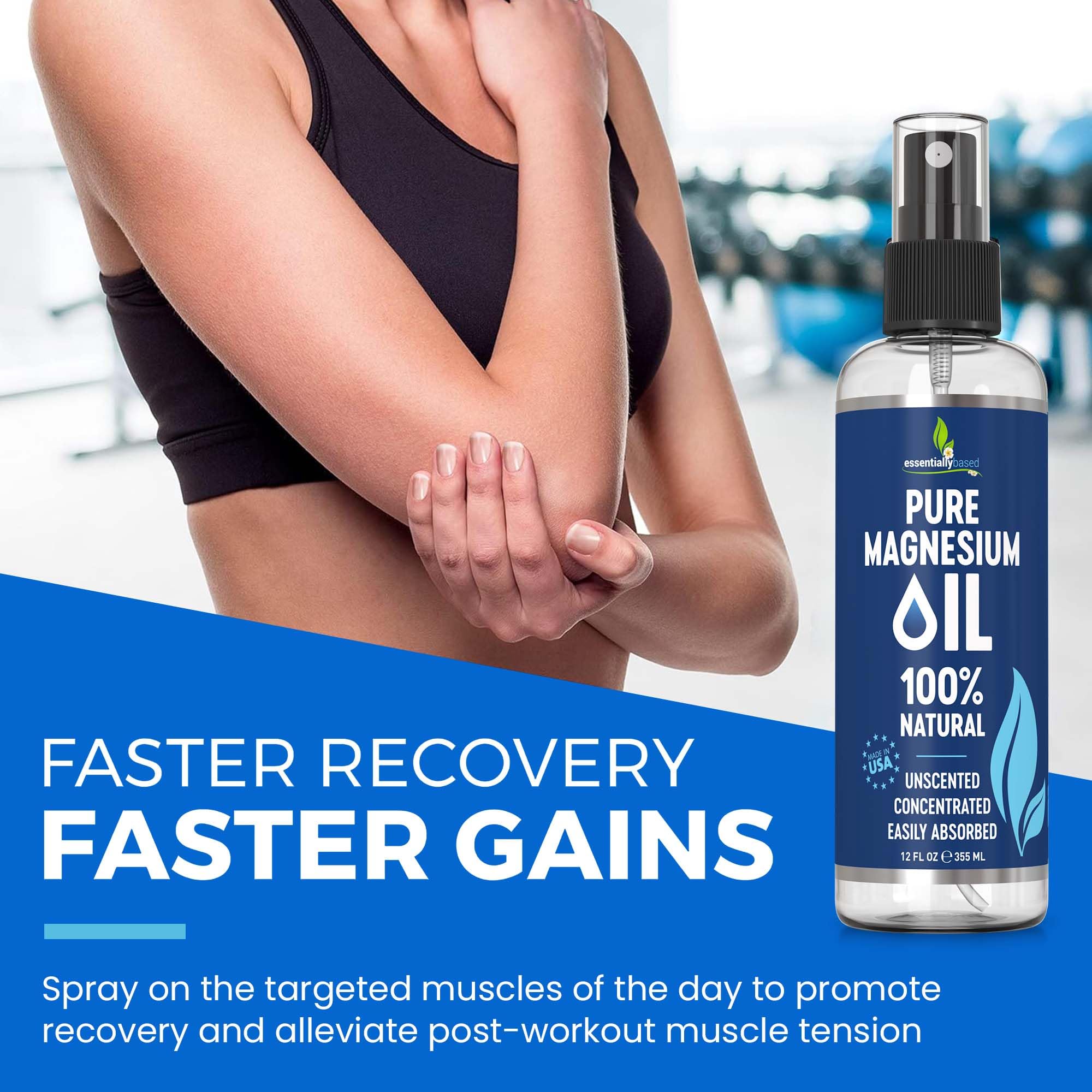 masaje de músculos con spray de magnesio essentiallybased