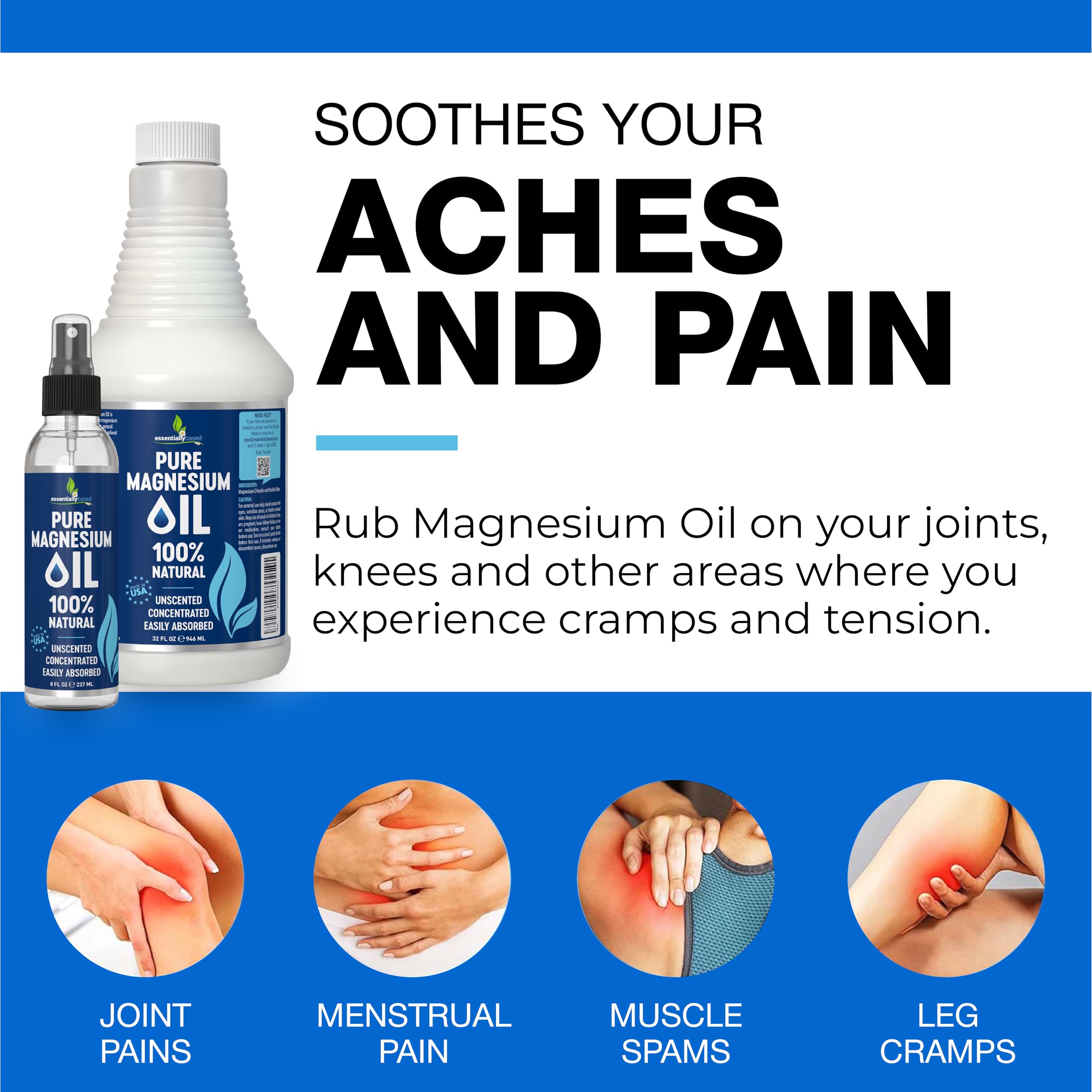 essentiallybased Pure Magnesium Oil Spray applying on skin for soothing comfort