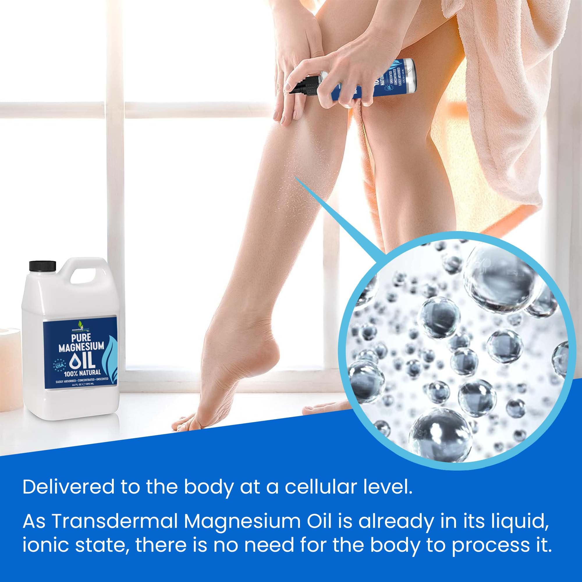 Essentiallybased Magnesium Oil Spray leg massage for potential relaxation