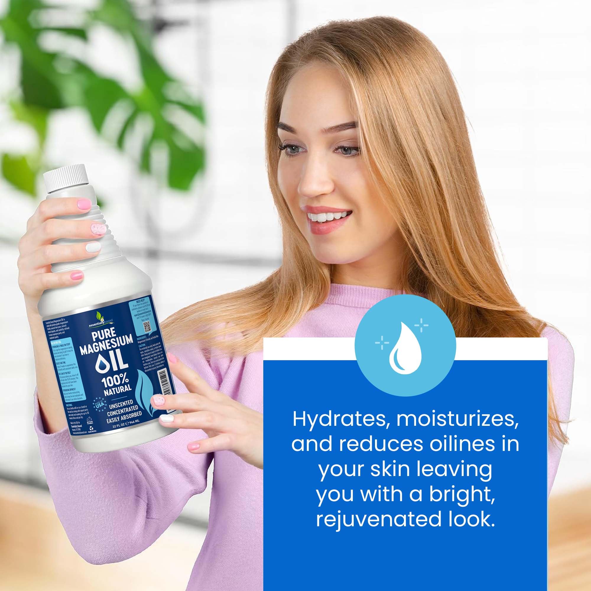 essentiallybased Pure Magnesium Oil Spray 32oz packaging on display