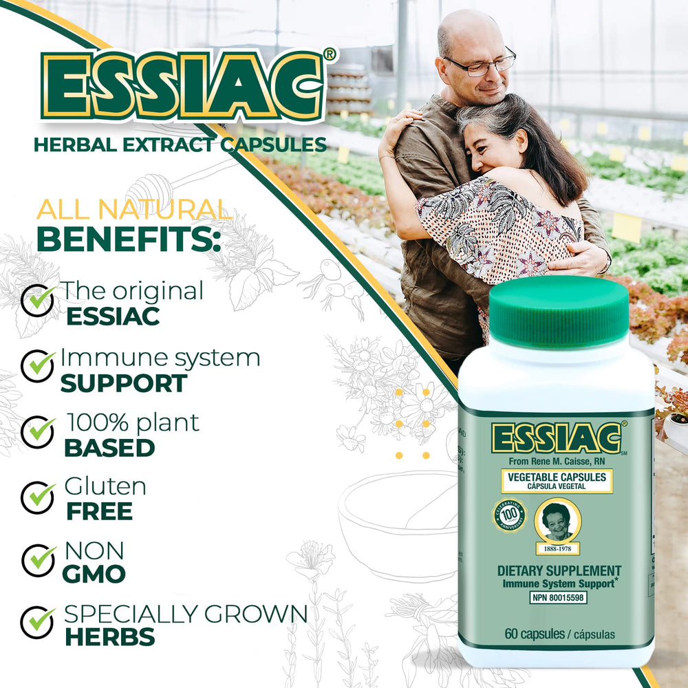 Essiac bottle pouring into glass suggesting convenient daily use
