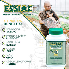 Essiac bottle pouring into glass suggesting convenient daily use