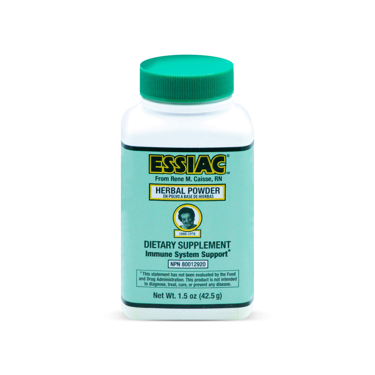 Essiac Genuine Tea Powder bottle displays original formula and bottle design for daily antioxidant support