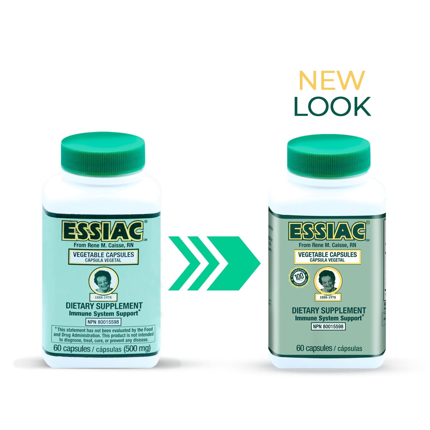 Essiac capsules close-up label highlighting herbal blend and antioxidants