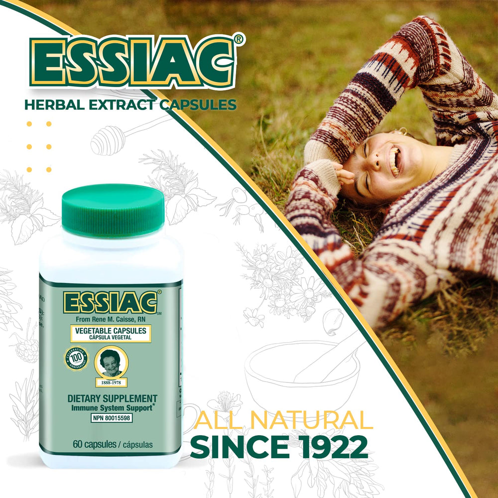Essiac tea capsules on kitchen counter for everyday routine