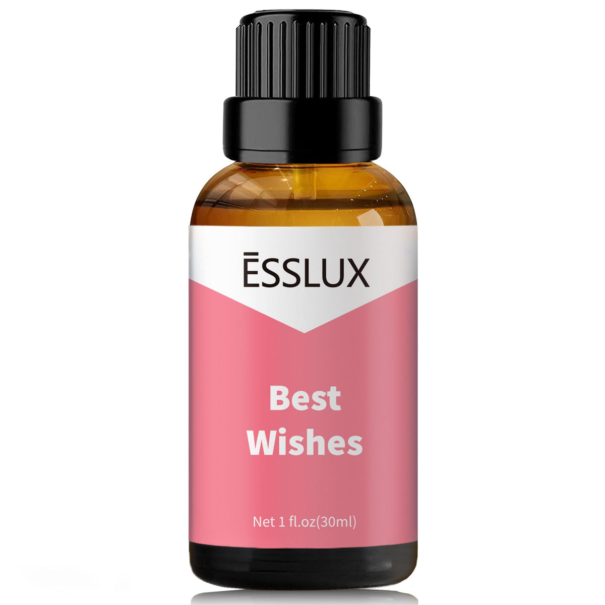 ESSLux Best Wishes Fragrance Oil bottle closeup, rich amber glass and premium packaging.