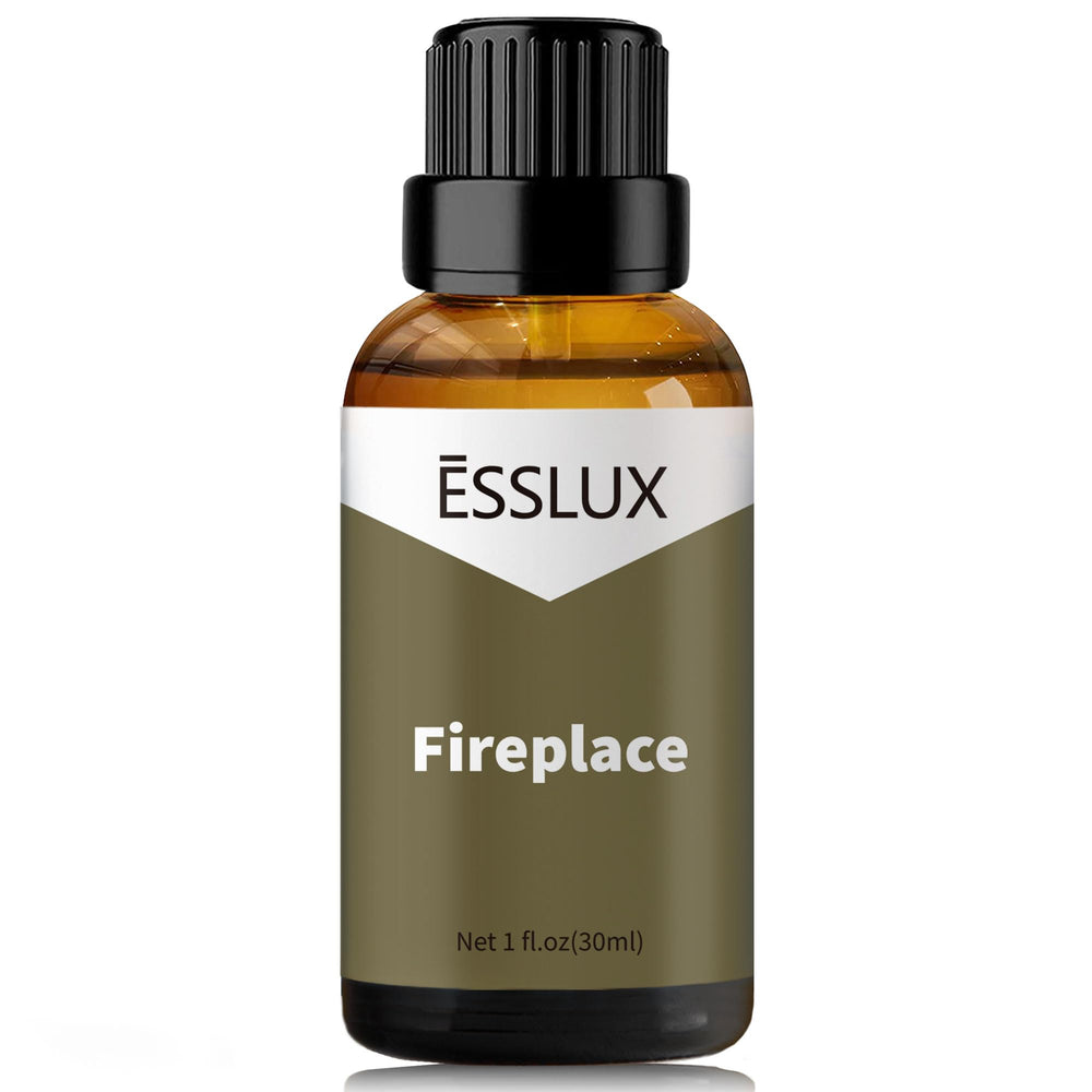 ESSLUX Fireplace Fragrance Oil bottle for home diffusion with warm, woodsy notes