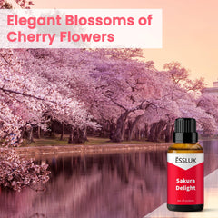 ESSLux Sakura Delight in-room diffuser scene creates calming cherry blossom ambiance.