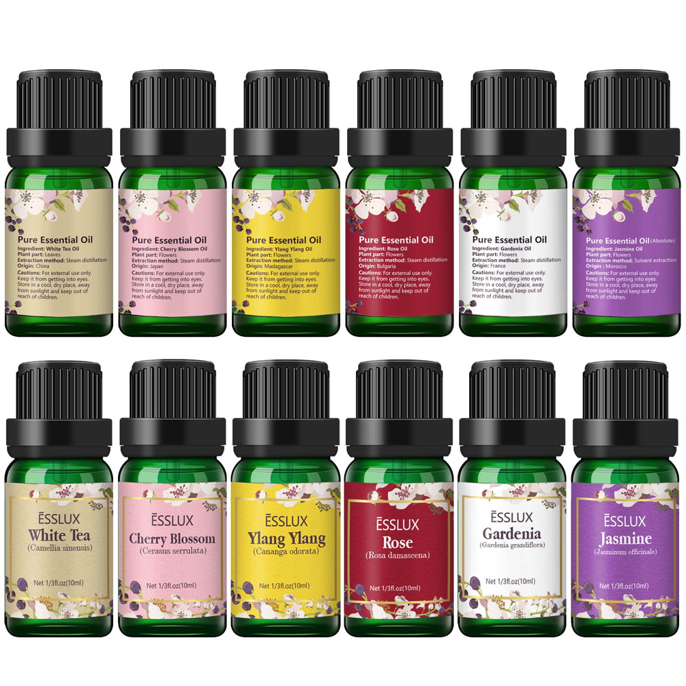 ESSLux Ylang-Ylang essential oil bottle enhances ambiance in diffuser or bath.