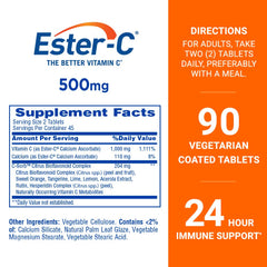 Close-up of Ester-C 500 mg tablets highlighting the gentle formulation