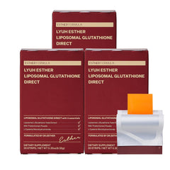 ESTHER FORMULA Liposomal Glutathione Strip packaging for easy travel use.
