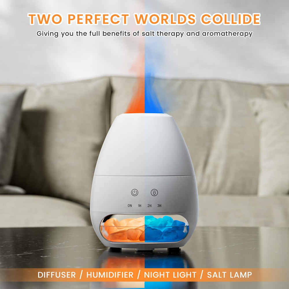 ESTINHOME flame-effect diffuser showing warm blue glow for relaxing evenings