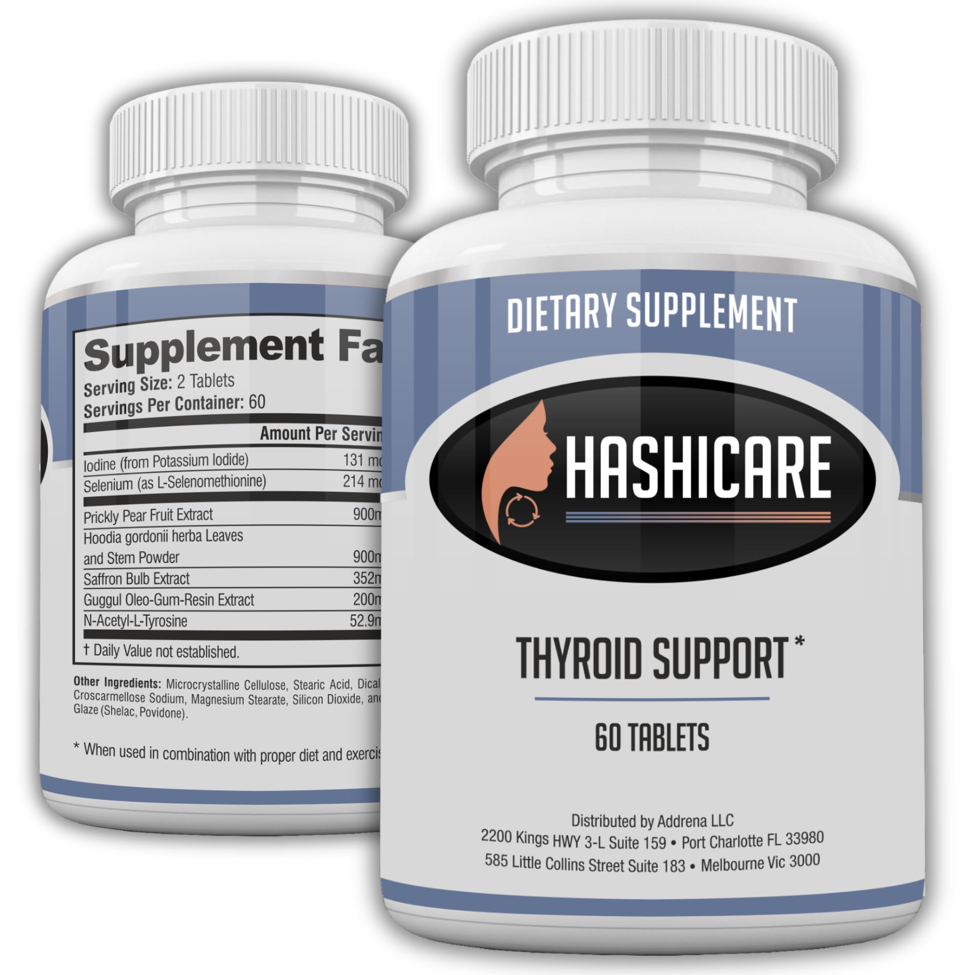 Estrohalt Hashicare pills bottle with label indicating thyroid support