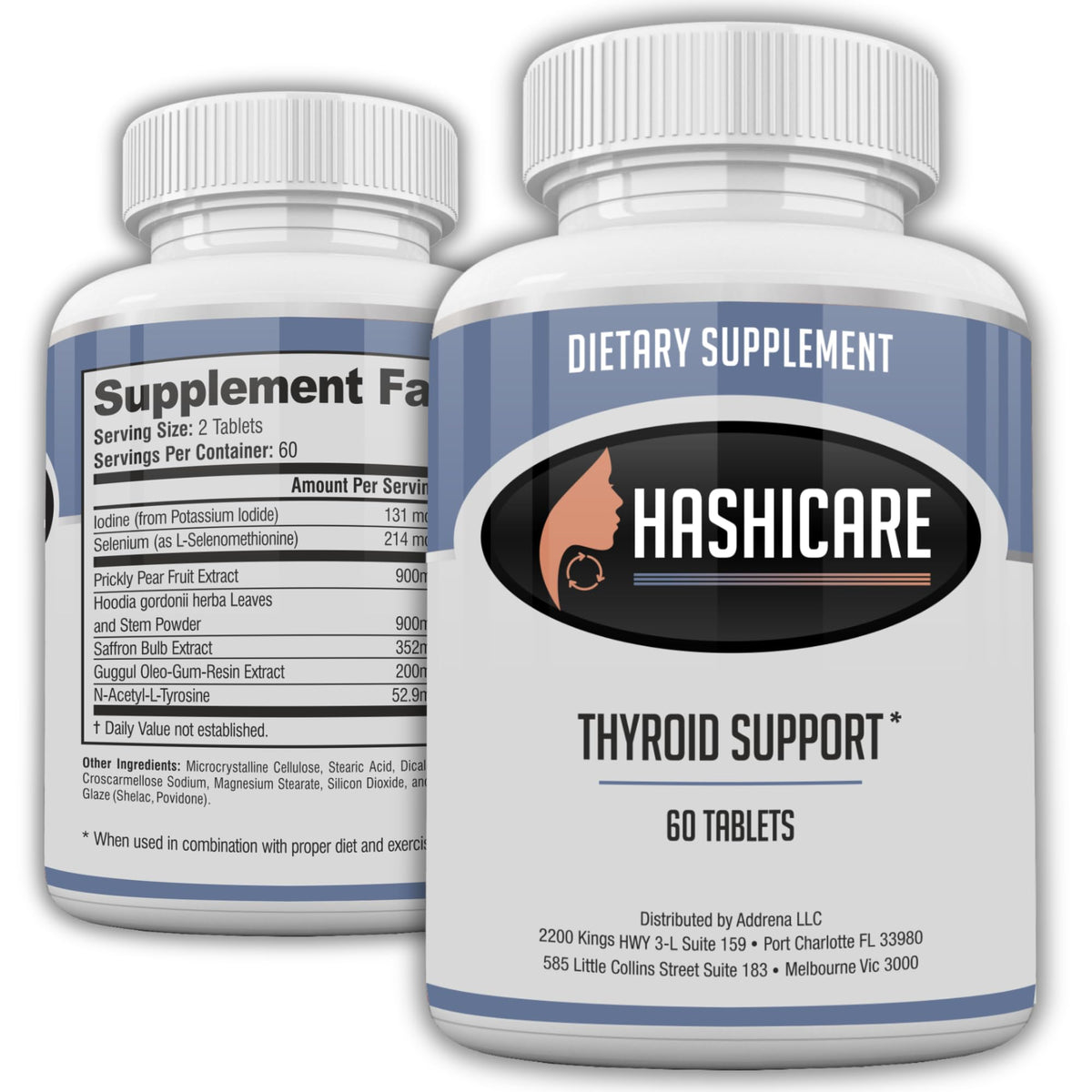 Estrohalt Hashicare pills bottle with label indicating thyroid support