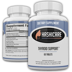 Estrohalt Hashicare pills bottle with label indicating thyroid support