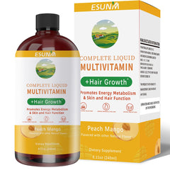 ESUNM complete liquid multivitamin bottle showing tropical flavor and daily wellness support