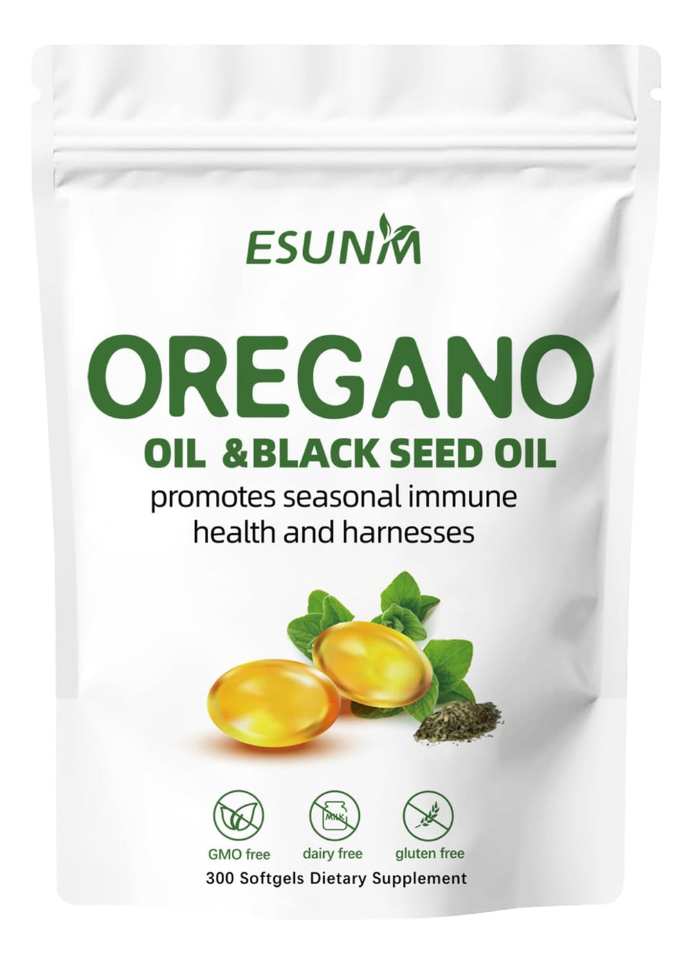 ESUNM oregano softgels bottle for daily wellness and easy dosing.