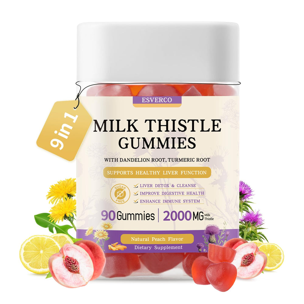 Esverco Milk Thistle Gummies bottle front view, convenient on-the-go liver support.