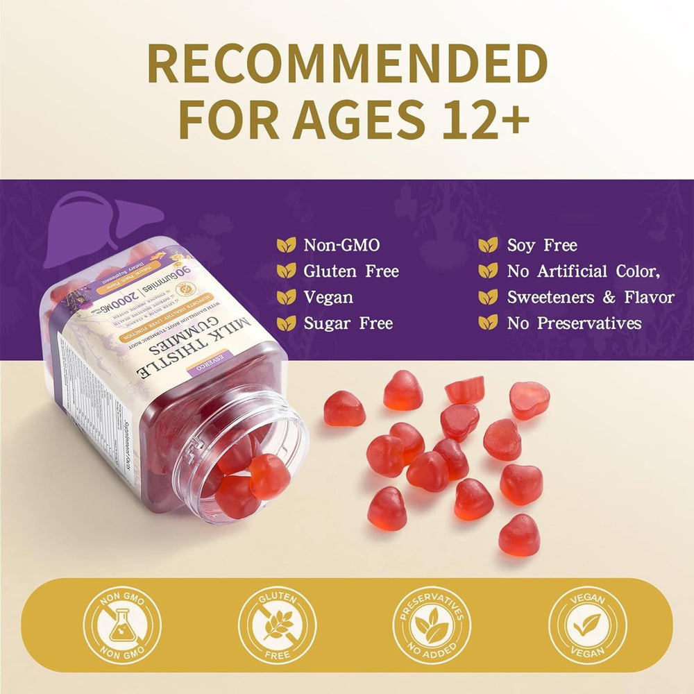 Esverco Milk Thistle Gummies nutrition panel with 2000 mg milk thistle per serving.