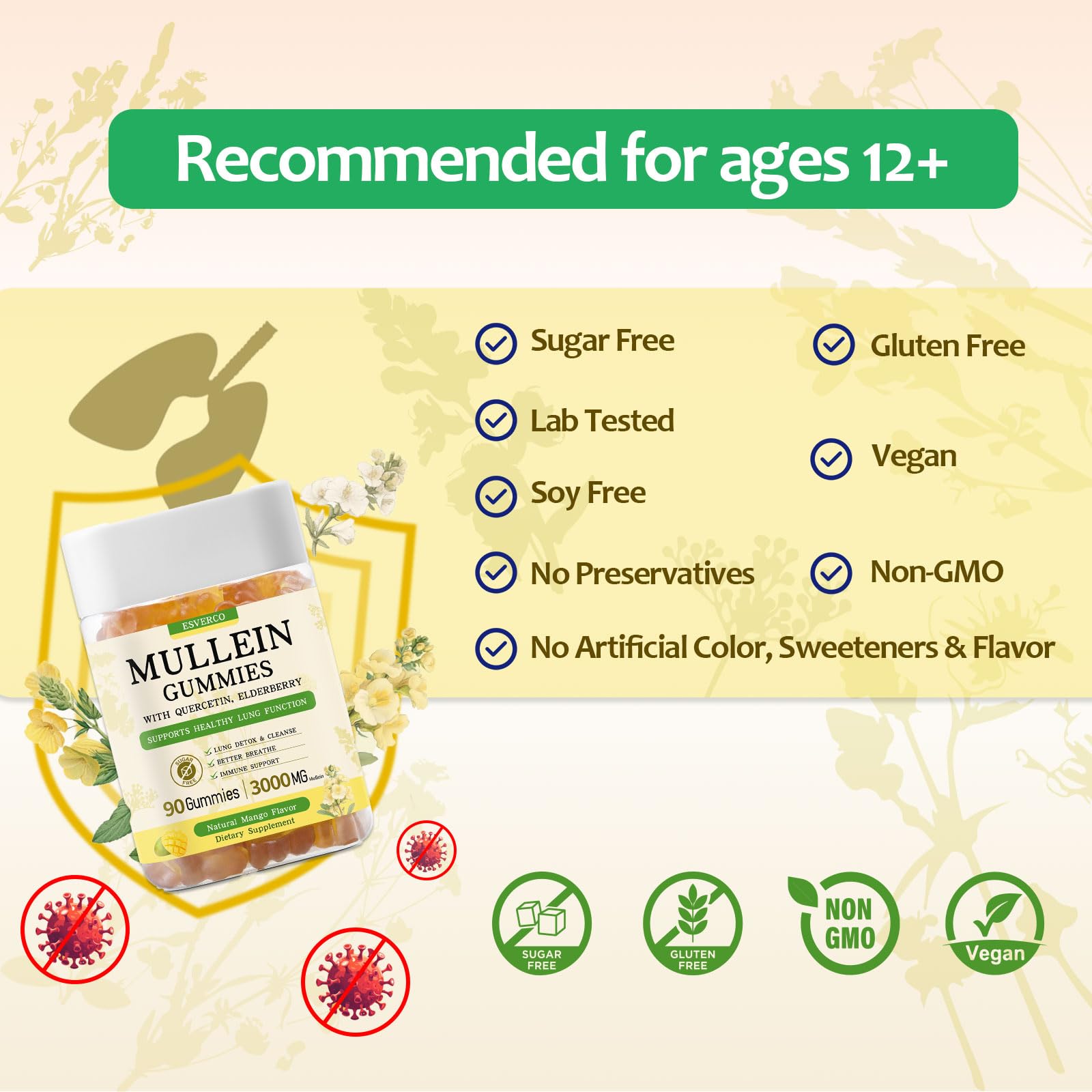 esverco Mullein Gummies easy-open cap highlights travel-friendly packaging.