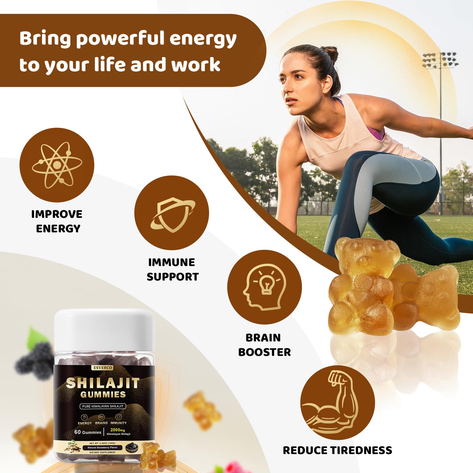 Esverco Shilajit Gummies close-up of soft chew texture for easy intake.