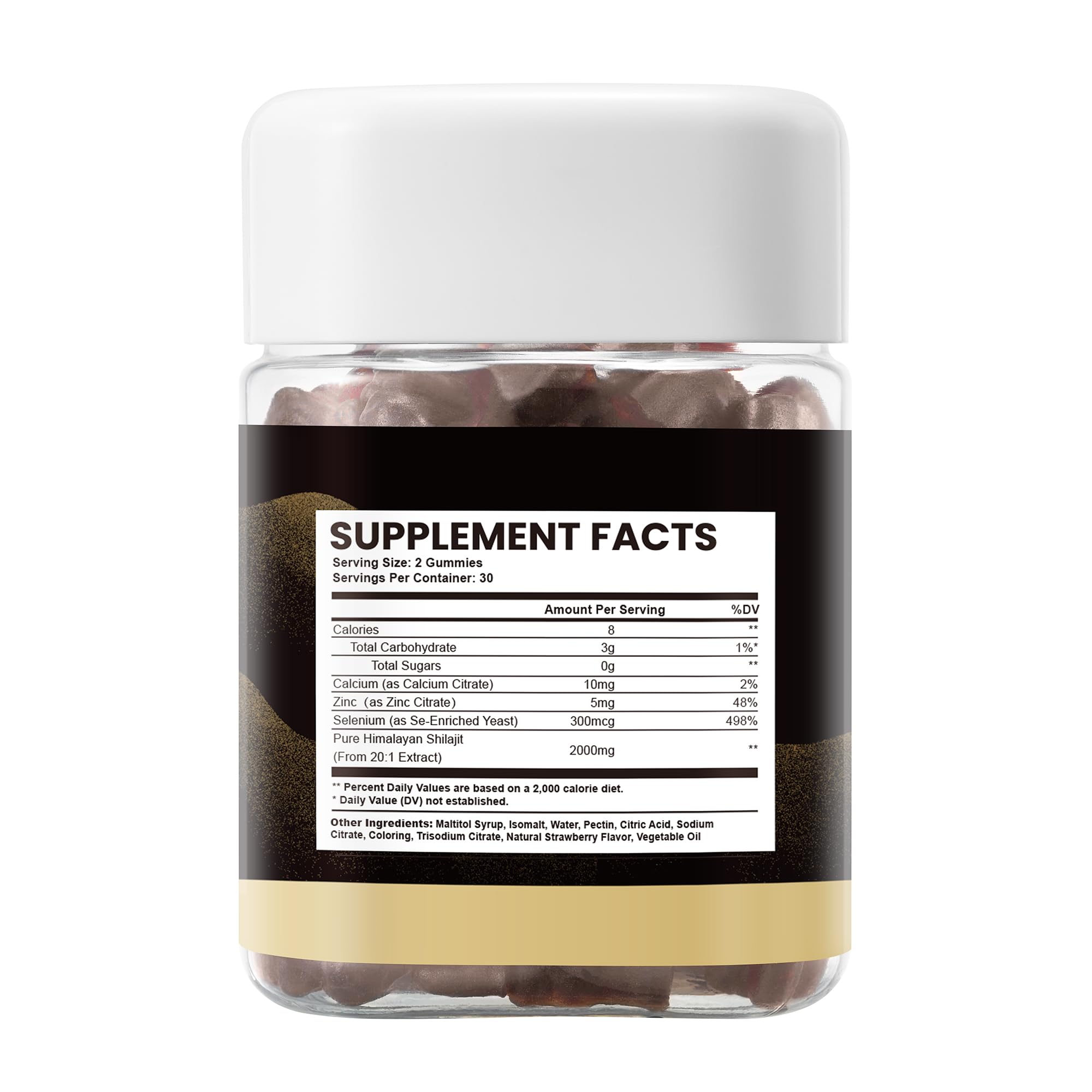 Esverco Shilajit Gummies lab-test stamp signaling quality and non-GMO ingredients.