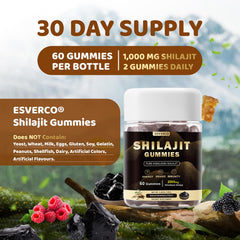 Esverco Shilajit Gummies serving image showing two gummies per day.