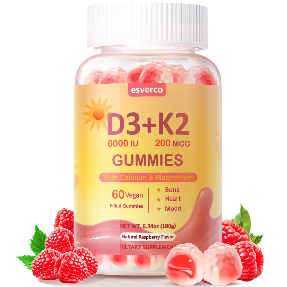 Esverco Vitamin D3 K2 Gummies bottle pour for fast absorption.