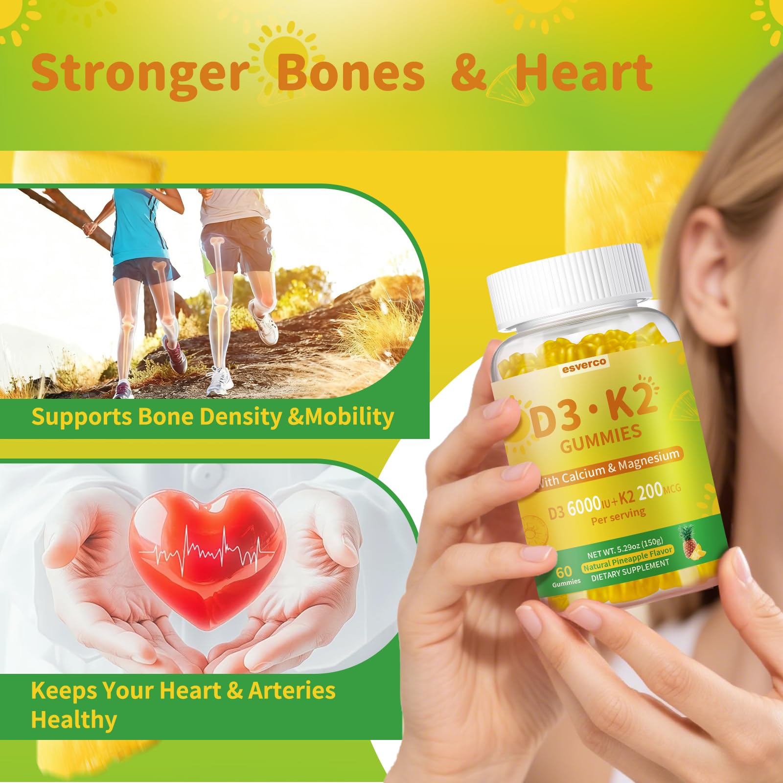 esverco Vitamin D3 K2 Gummies calcium absorption support on packaging