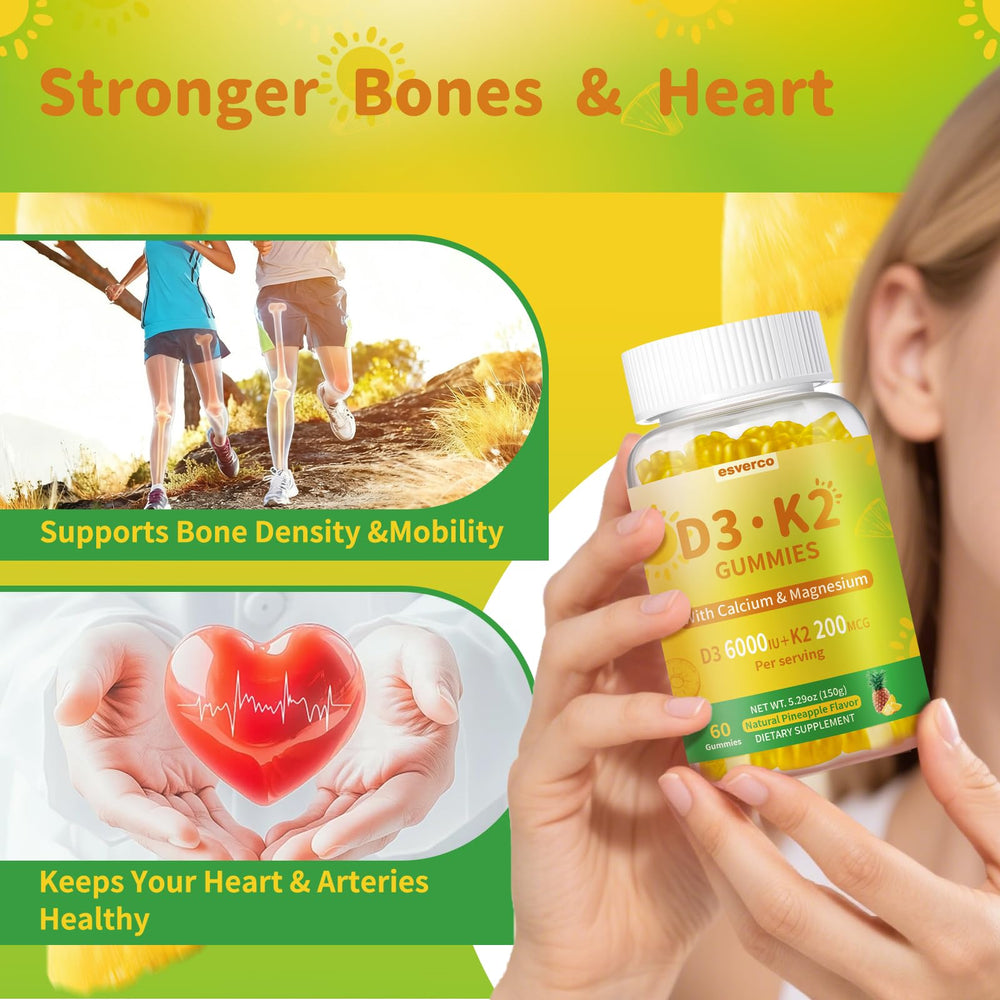esverco Vitamin D3 K2 Gummies calcium absorption support on packaging