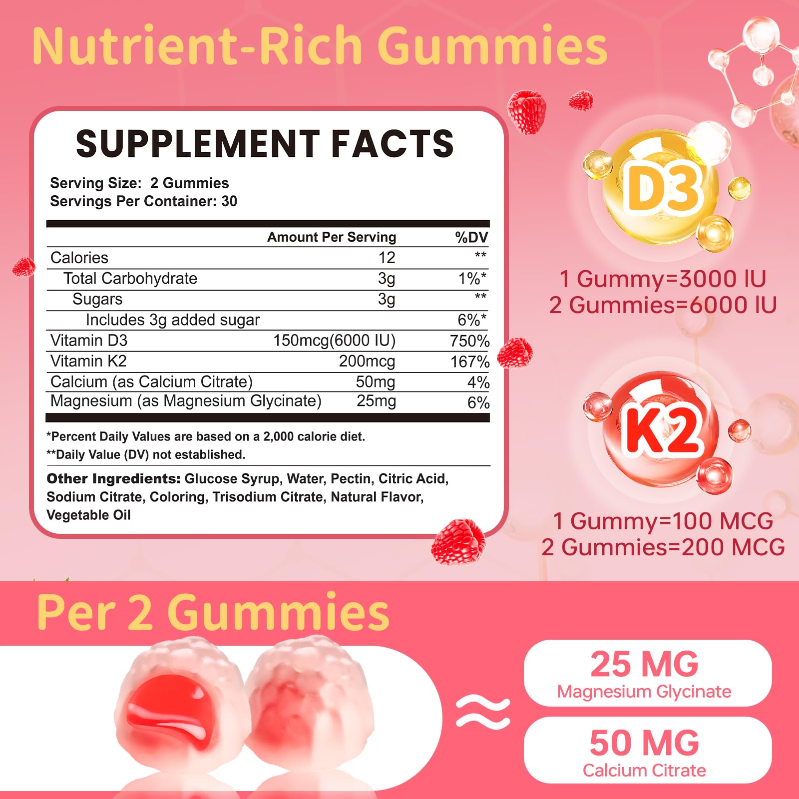 Esverco gummies close-up pack highlighting raspberry flavor and vegan formula.