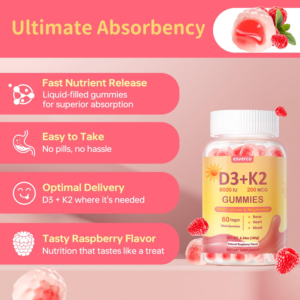 Esverco Vitamin D3 K2 label on bottle emphasizes high potency.