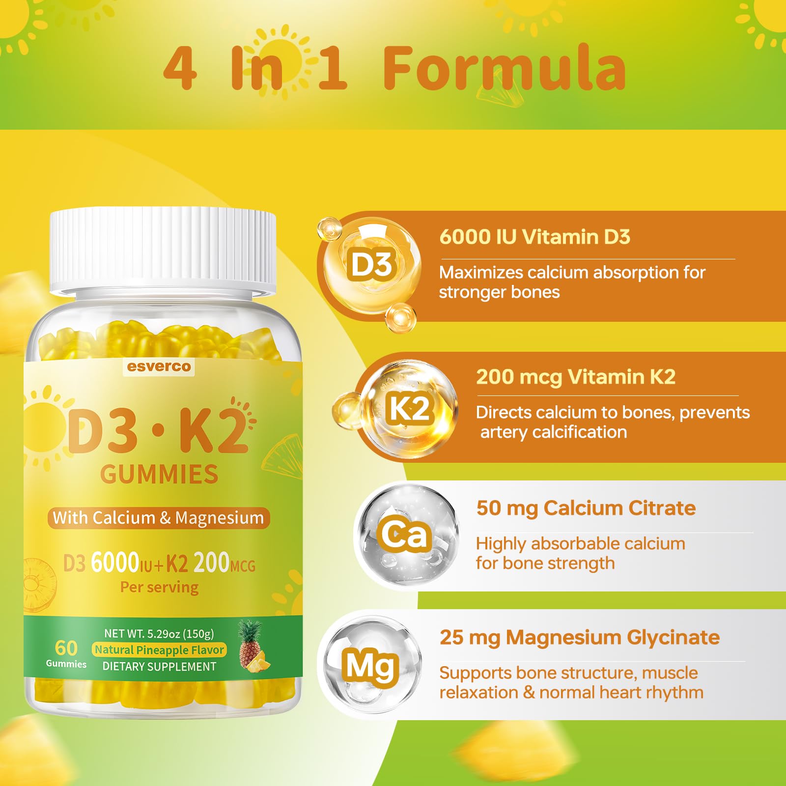 esverco Vitamin D3 K2 Gummies vegetarian-friendly gelatin-free formula
