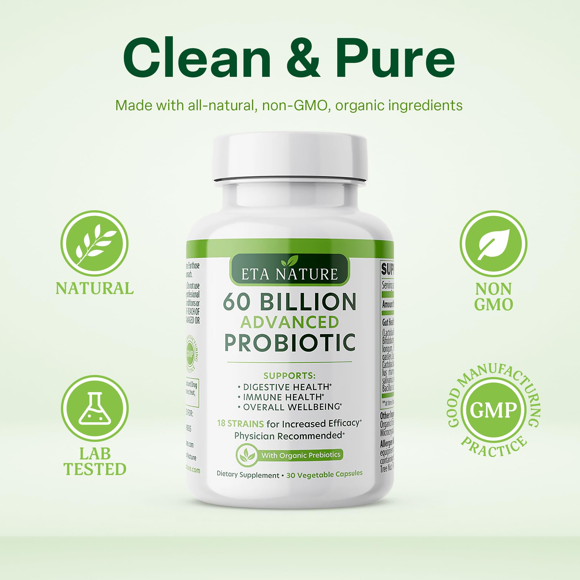 Label emphasizes 60B CFUs and potent gut balance