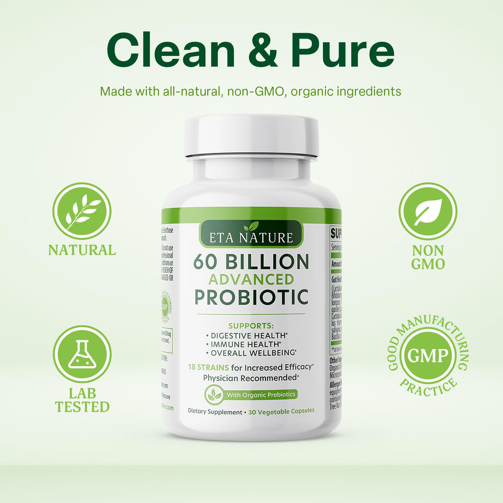 Label emphasizes 60B CFUs and potent gut balance