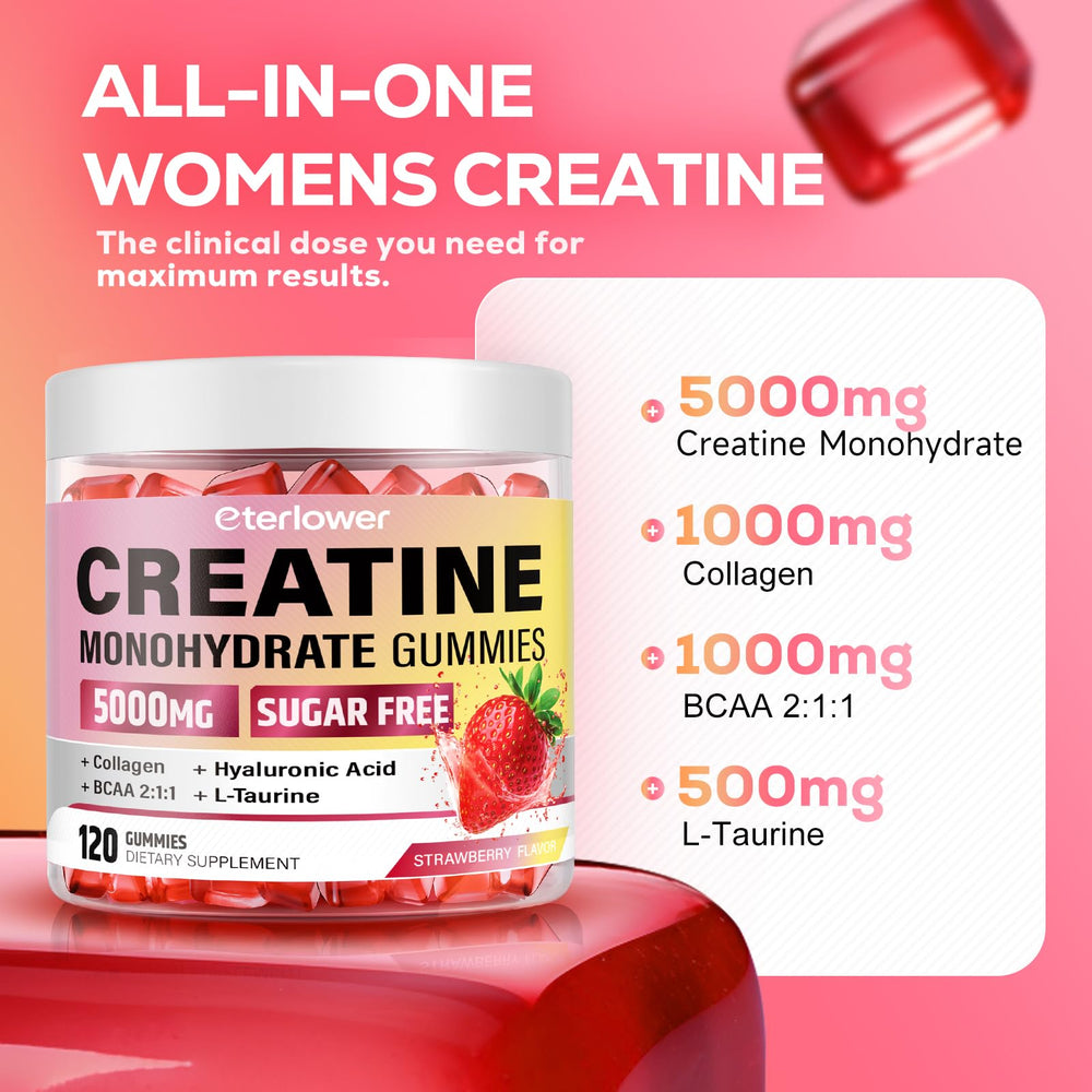 eterlower Creatine Monohydrate Gummies featuring collagen and hyaluronic acid for joints and hydration