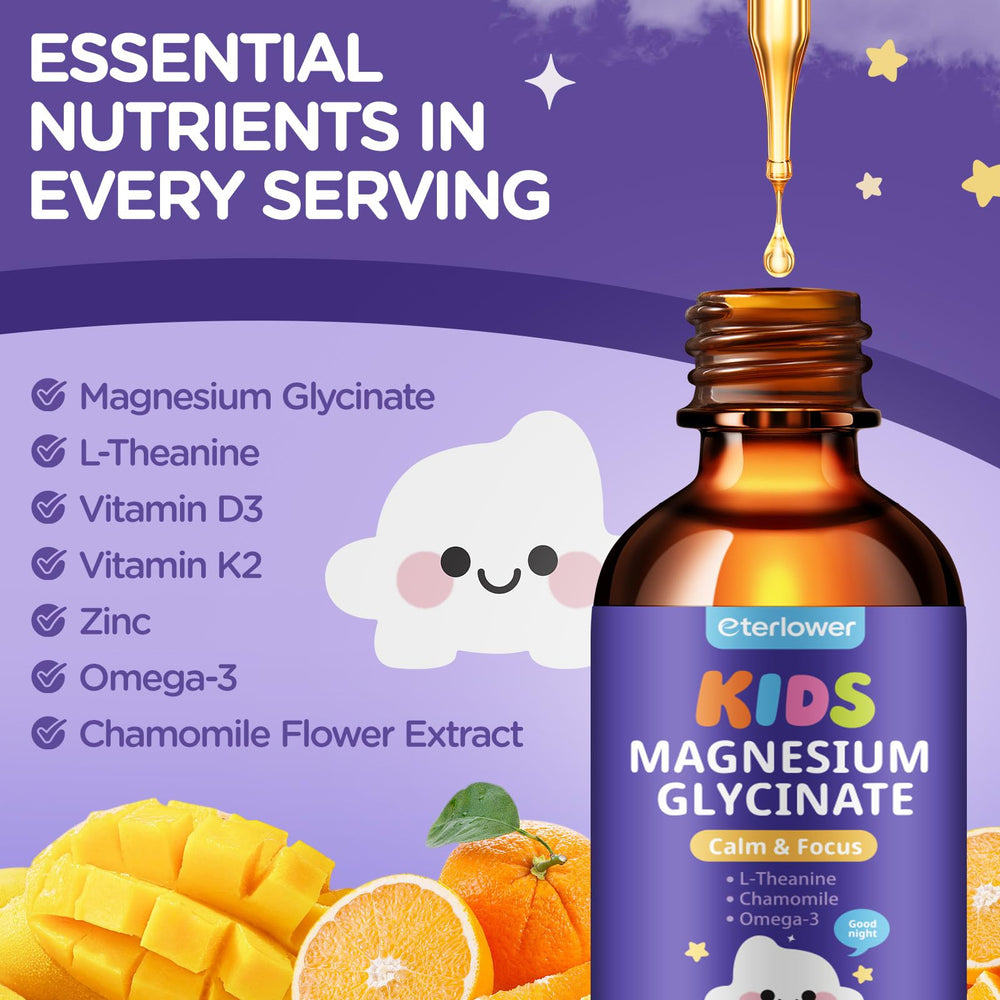 Eterlower Kids L-Theanine chamomile relax blend promotes calm evenings.