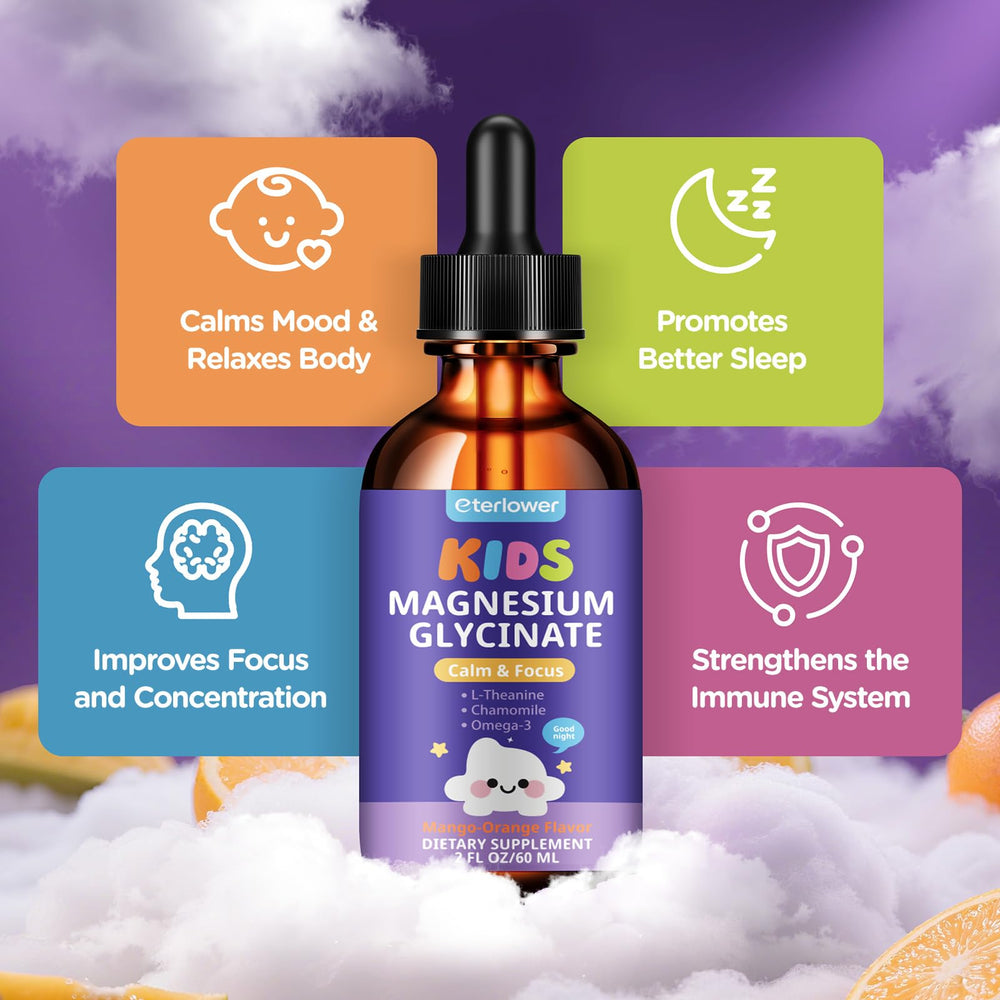 Eterlower Kids Magnesium Drops placed under tongue for quick absorption.