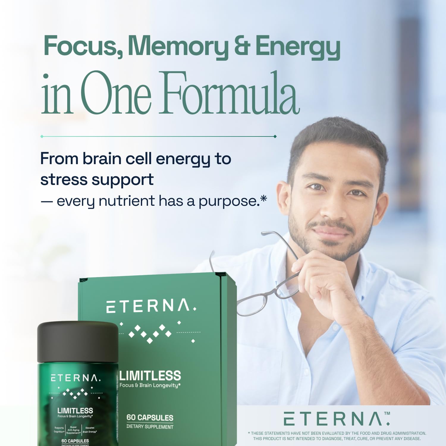 Eterna Limitless bottle label close-up highlighting Alpha-GPC and ingredients