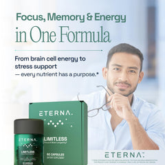 Eterna Limitless bottle label close-up highlighting Alpha-GPC and ingredients