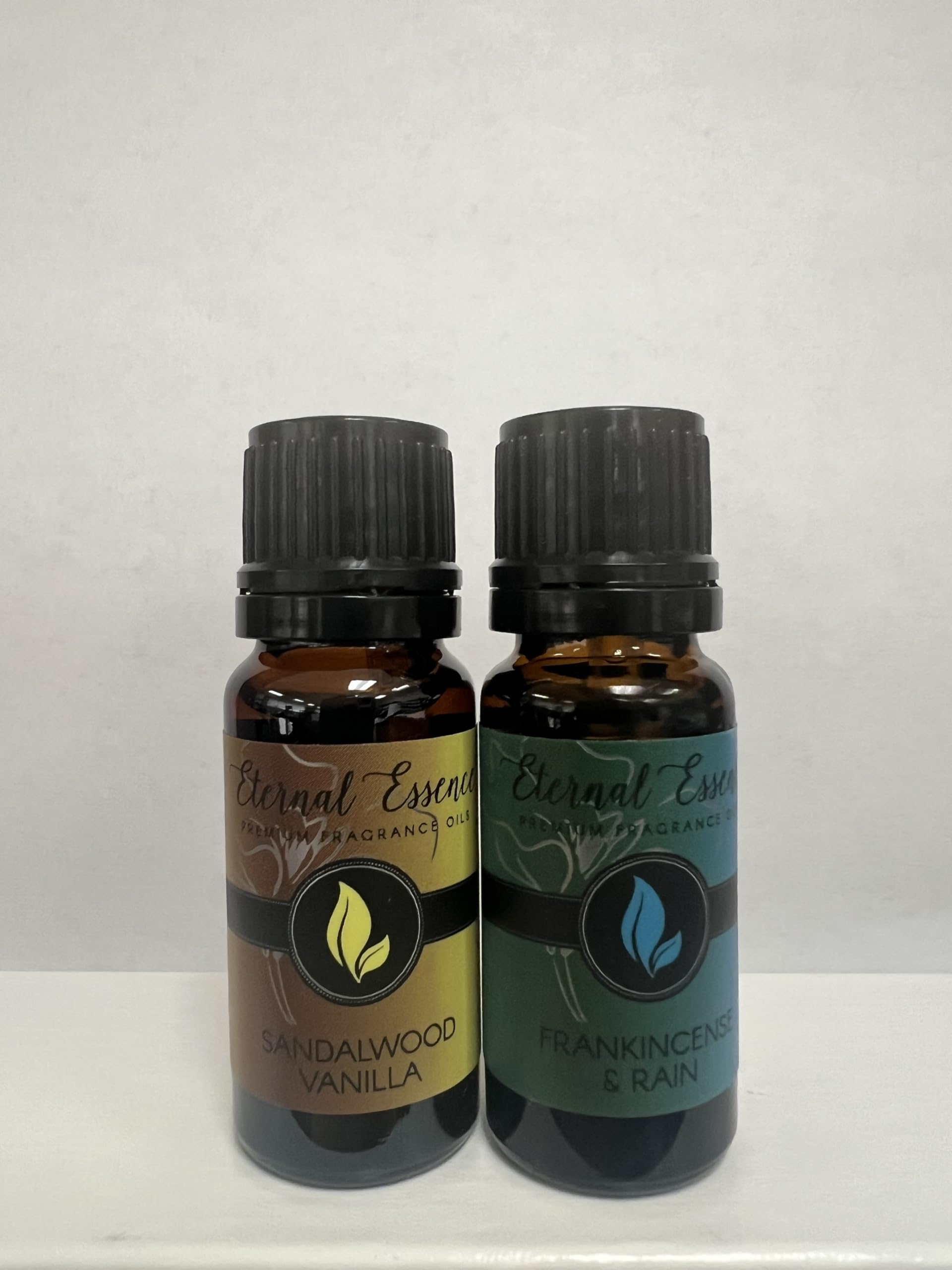 Eternal Essence candle-making setup using sandalwood-vanilla fragrance oil.