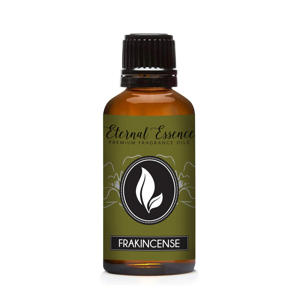 Eternal Essence Frankincense amber bottle ready for candle and diffuser use.