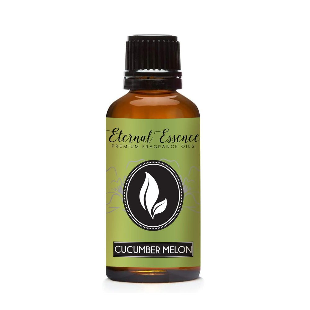 Eternal Essence Oils Cucumber Melon bottle closeup highlighting a premium fragrance for candles and soaps.