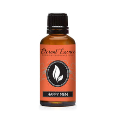 Eternal Essence Oils Happy Men bottle with dropper for precise fragrance blending in candles.