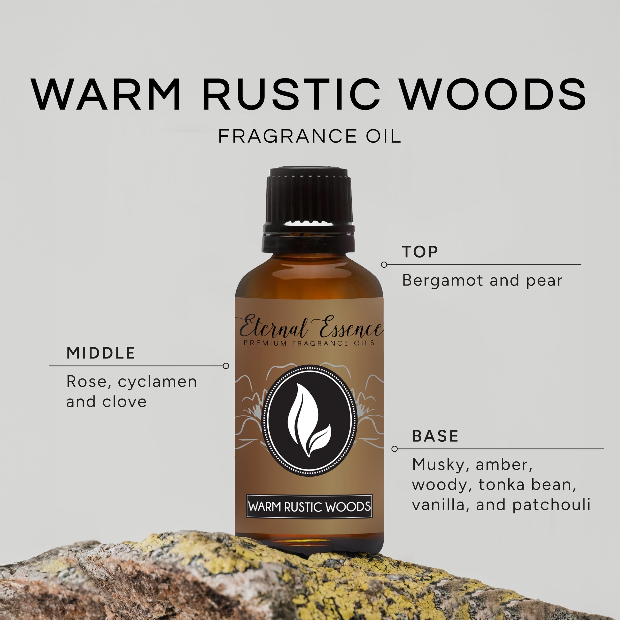Eternal Essence Oils Warm Rustic Woods cap and tamper ring ensure freshness.