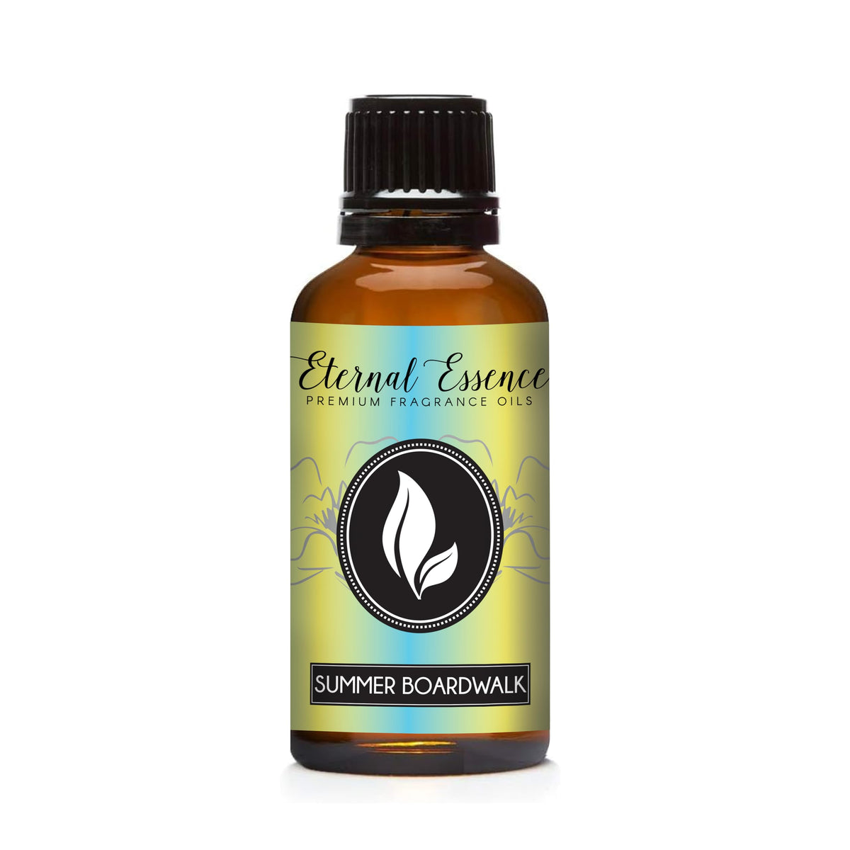 Eternal Essence Oils Summer Boardwalk bottle closeup, ideal for crafting fragrant candles.