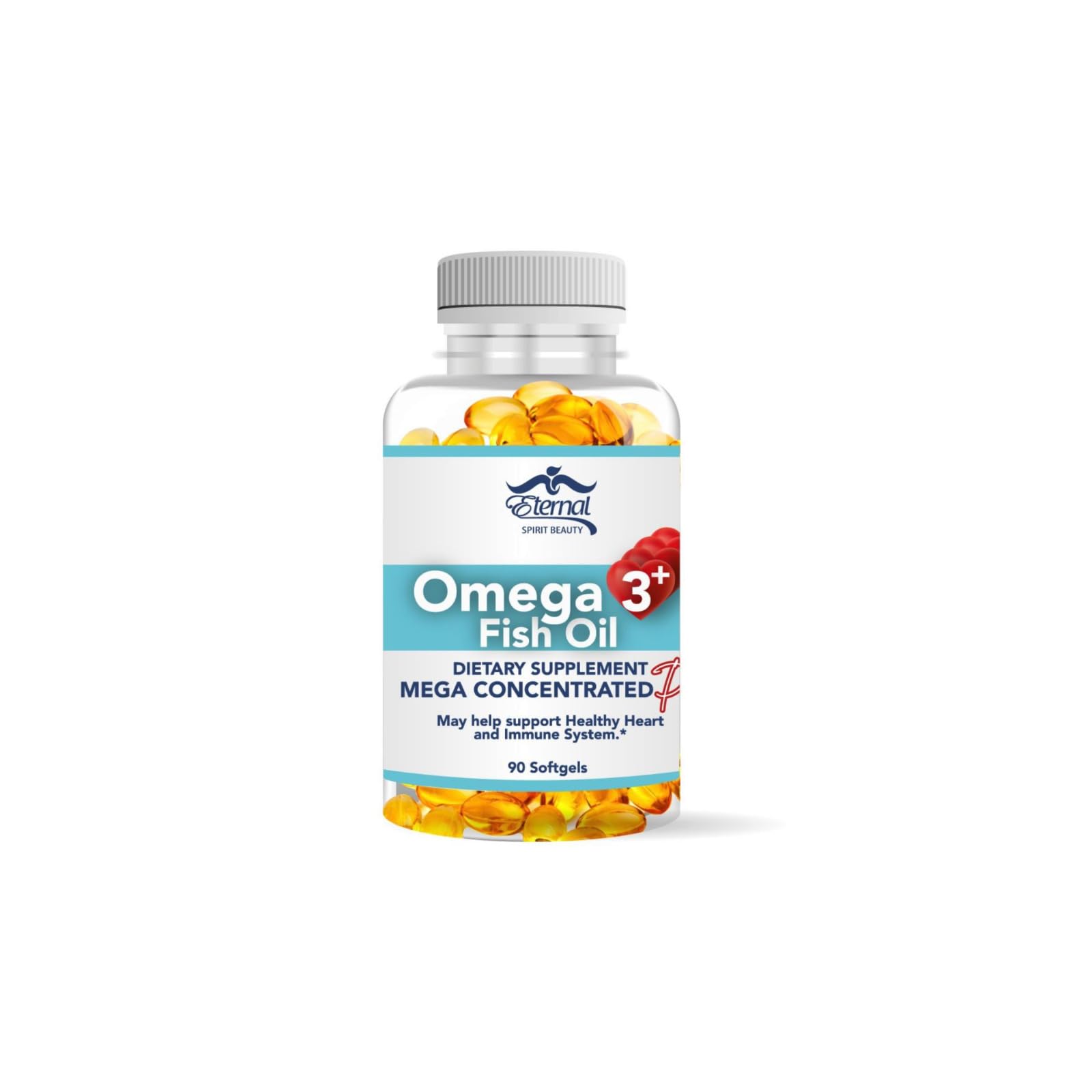 Eternal Spirit Beauty Omega-3 bottle front highlights high-potency EPA and DHA benefits.