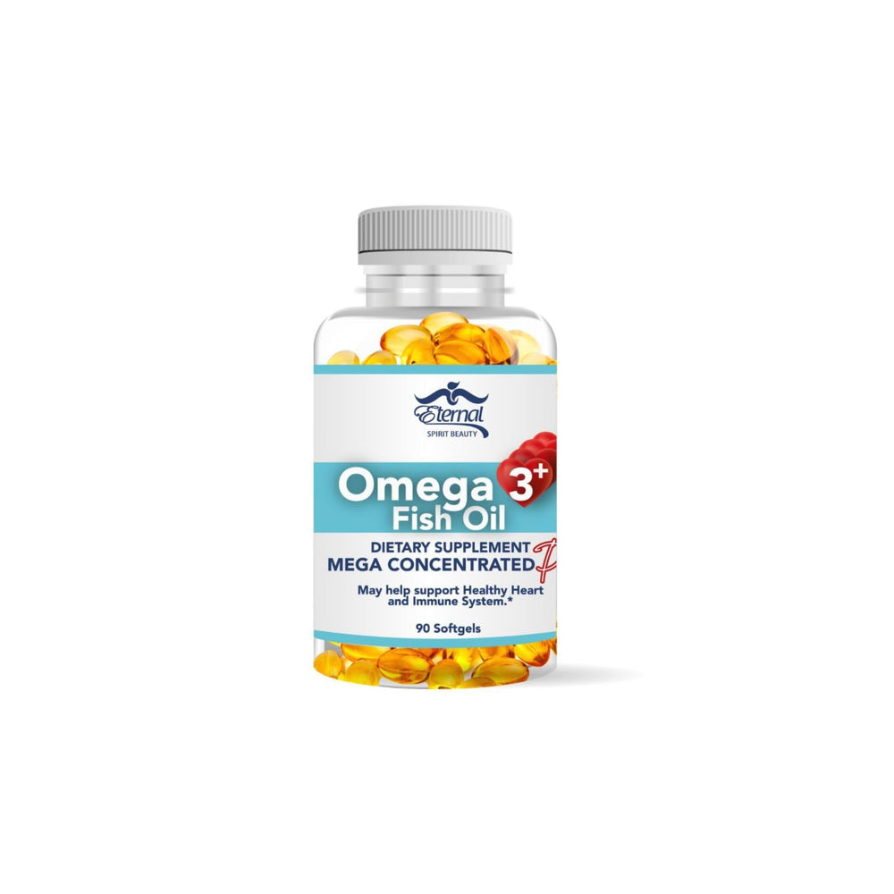 Eternal Spirit Beauty Omega-3 bottle front highlights high-potency EPA and DHA benefits.