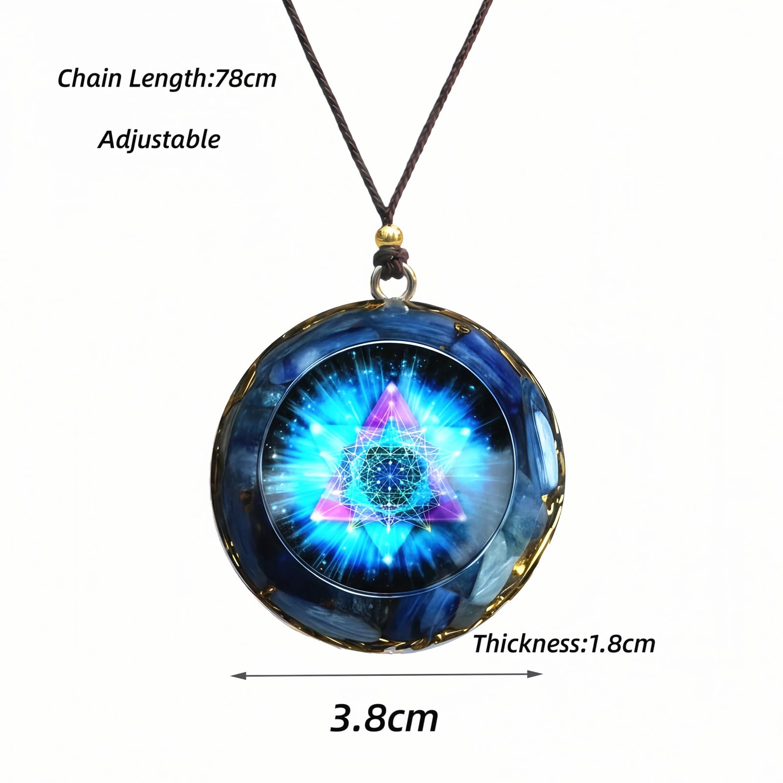 EternalOrgone orgonite pendant blue rope worn look promoting balanced energy vibes