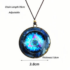 EternalOrgone orgonite pendant blue rope worn look promoting balanced energy vibes